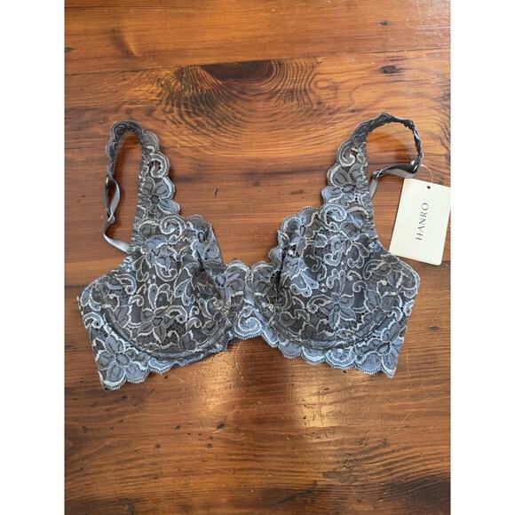 Hanro Moments 1467 Underwire Bra Size 34D pigeon Blue/gray NWT $160 - Picture 1 of 12